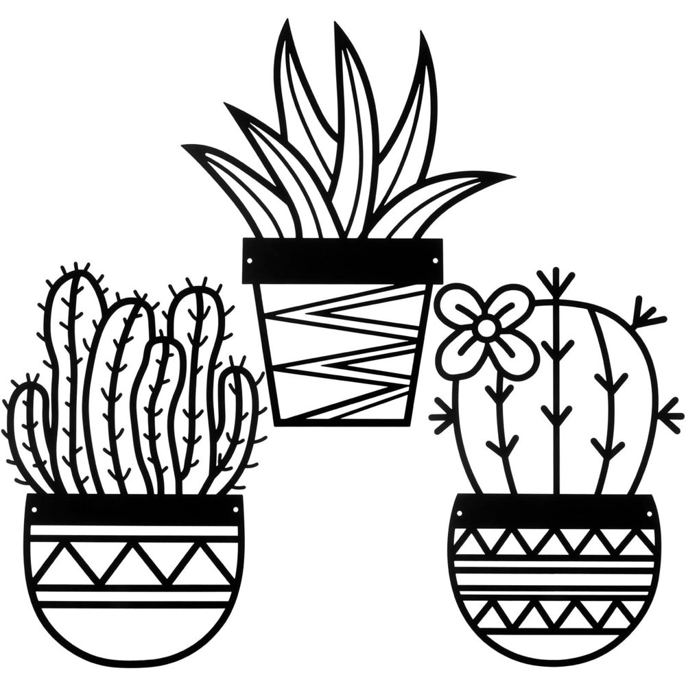 3 Pcs Cactus Metal Wall Arts Natural Themed Plant Modern Black Metal Wall🙀